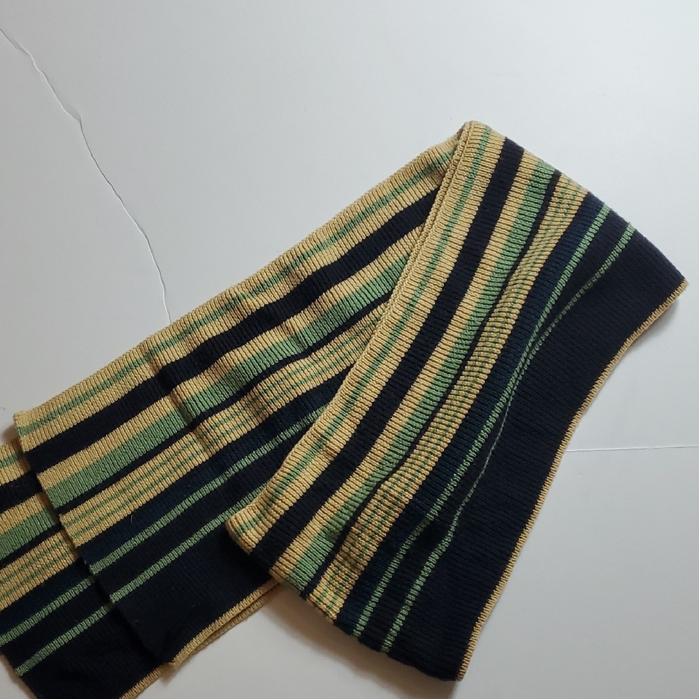 Express Men Striped Knit Scarf in Navy Blue, Green, and Yellow